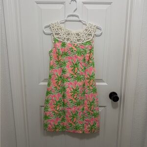 Lilly Pulitzer Pink and Green Dress with White Lace